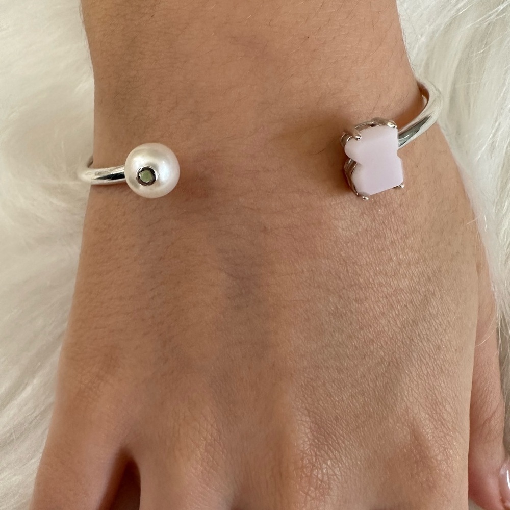 Tous 925 Silver Bracelet with Pink stone and White Pearl Accents authentic 100%​
